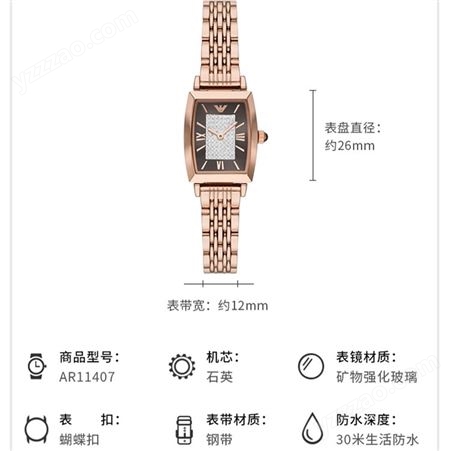 阿玛尼 满天星系列钢质表带时尚休闲石英女士腕表手表AR11407