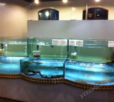 海鲜池定制 超市海鲜区鱼池 贝类螃蟹多层开放海鲜玻璃池