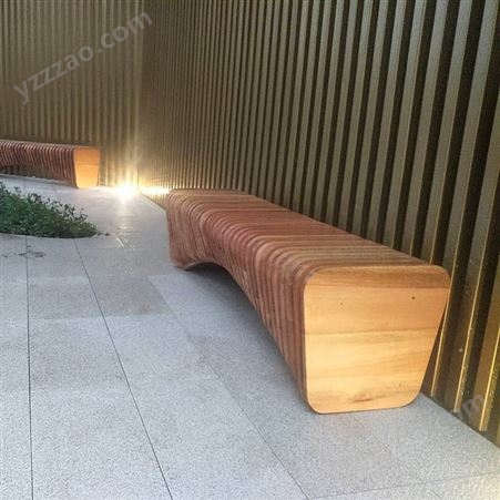 商场异形木质切片座椅 户外胡桃木艺休闲坐凳 公园靠背休息长椅子