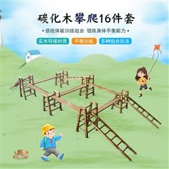 幼儿园十六件套攀爬组合儿童拓展行走组合户外碳化木质组合爬梯