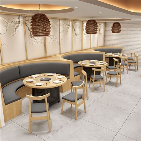 火锅卡座定制餐桌餐厅组合靠墙板式奶茶店餐饮家具