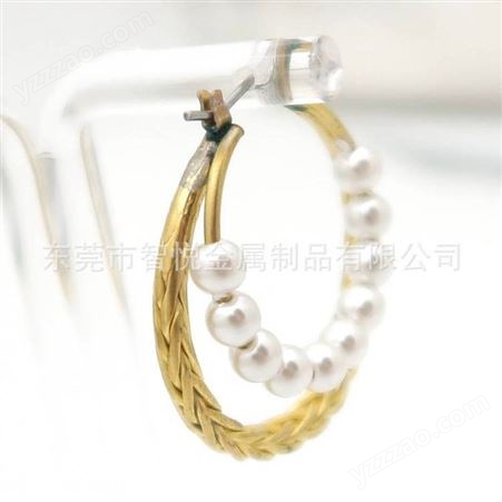 黄铜麻花耳环半成品配件混搭塑料珍珠时尚流行款来图订购铜首饰厂
