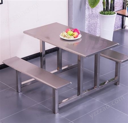 办公家具不锈钢连体餐桌椅学校员工餐厅餐桌椅组合4人位连体食堂餐桌椅JY-W-102